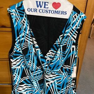 Dressbarn Vibrant Blue and Black Patterned Blouse